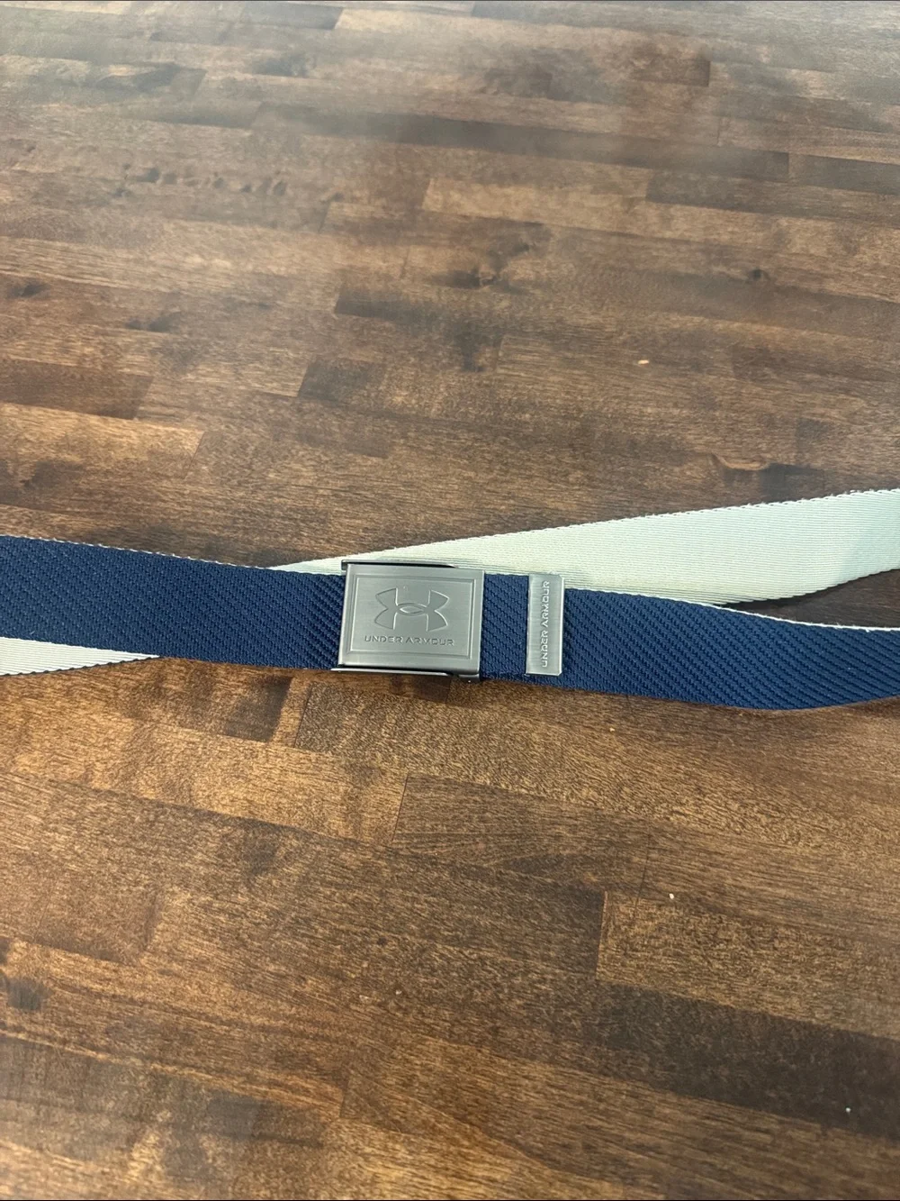 Under Armour Boys Navy Blue and White Webbing Belt with Silver Buckle